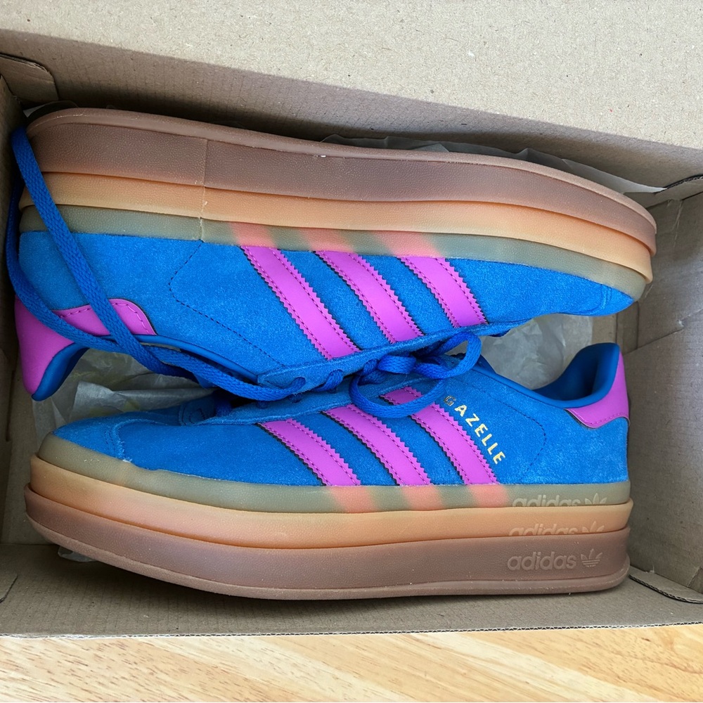 adidas Gazelle Bold W Blue Pink Gum Sneakers NIB - Picture 2 of 4